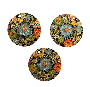 10 Charms Gold Colorful Stardust Flower 20mm Thin Flat Round Bead Drops Findings - Picture 1 of 3