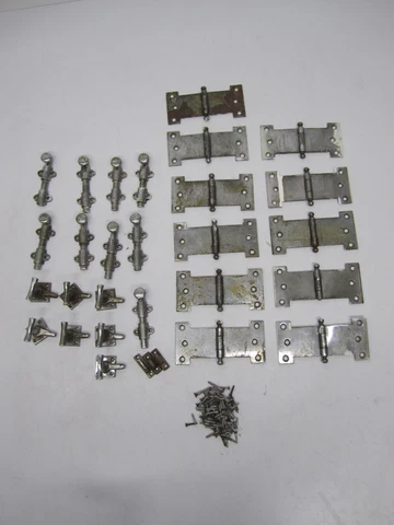 Lot Vtg Chrome Plated Steel Parliament Hinges Latches Door Window Shutter As Is Cover