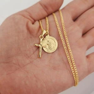 18 Karat Gold gefüllt Saint Jude Tadeo Anhänger Halskette, Kette und sagte San Judas - Bild 1 von 12
