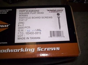 Cabeza plana Intercorp Square Drive con puntas tornillo de placa de partículas 2 pulgadas XQ832NZ - Imagen 1 de 2