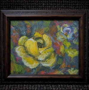 ROSES Painting Original Abstract Colorful flowers Still-life floral sign framed - Picture 1 of 7