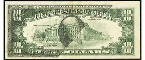 1977 $10 FRN, Partial Back to Face Offset Error AU PROBLEM FREE NEARLY CRISP CU - Picture 1 of 2
