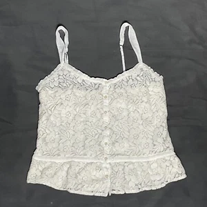 Hollister Top Women M Ivory Sleeveless Button Up Lined Tank Boho Beach Summer - Picture 1 of 14