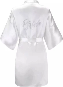 EPLAZA Women's One Size Silver Rhinestones Bride Bridesmaid Short Satin Robes - Picture 1 of 3