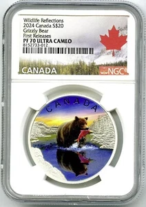 2024 $20 CANADÁ 1 OZ PLATA PRUEBA NGC PF70 UCAM OSO PARDO PRIMEROS LANZAMIENTOS - Imagen 1 de 2