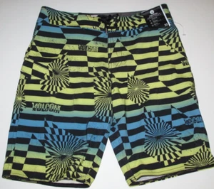 Volcom Boy's 30/20 Mod Tech Board Shorts Blue Yellow Black Stretch - Picture 1 of 2