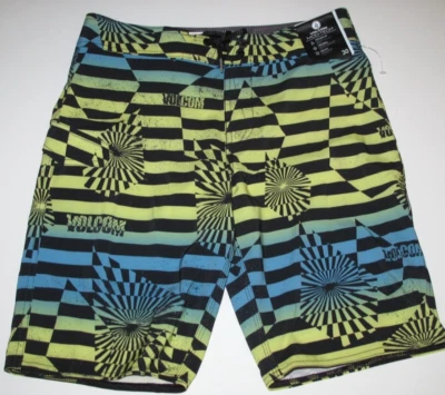 Volcom Boy's 30/20 Mod Tech Board Shorts Blue Yellow Black Stretch - Image 1 of 2