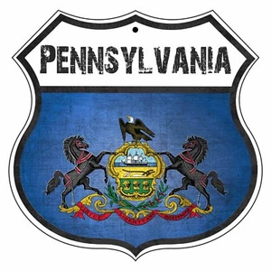 Letrero de bandera de país de Pensilvania escudo de carreteras del estado de Estados Unidos letrero de metal de aluminio - Imagen 1 de 1