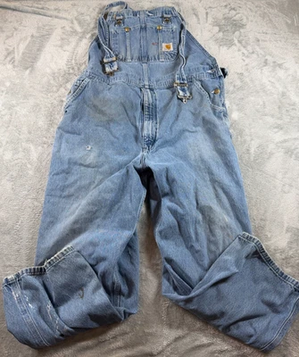 Vtg Carhartt Men’s Denim Bib Overalls 42x30 Distressed Faded Painter Workwear - Image 1 of 4