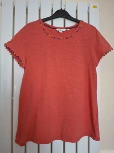 Boden Pom Pom Trim Slub Cotton Top. Size S(36") Orange Mix - Picture 1 of 4