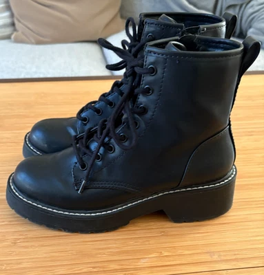 Madden Girl Womens 6 M Black Carra Lace Up Lined Combat Boots Ankle  Lug sole - Image 1 of 4