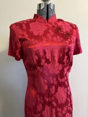 Vestido Rojo De Colección Años 90 Talla 6 Cheongsam Inspirado Asiático, Floral, Largo Foto 1 de 4