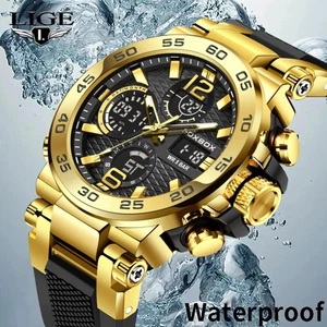 LIGE FOXBOX Men Watch Quartz LED Digital Date 5ATM Waterproof Sports Wristwatch - Picture 1 of 8