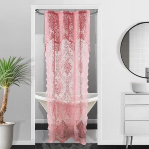 Rose Pink Stall Shower Curtain 36 x 72 Inches with Attached Valance & 4 Tasse... - Picture 1 of 5