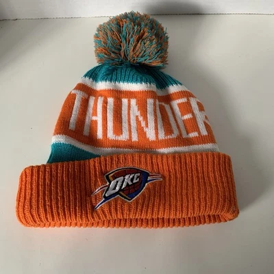 Gorra Oklahoma Thunder Logo NBA Naranja/Verde azulado Pom Knit Foto 1 de 4
