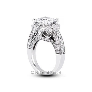 Anillo de acento de halo de diamantes de oro blanco con certificado extraído en tierra princesa 3,07 quilates F VS2 - Imagen 1 de 3