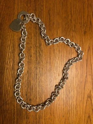 Gargantilla de plata de ley de 17" con palanca y colgante de corazón 27,5 gramos marcado .925 Foto 1 de 4