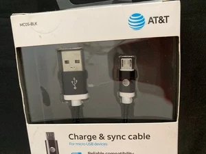 AT&T MC05 Charge & Sync 5ft Braided Cable in Black For Micro USB Devices NIB - Picture 1 of 7
