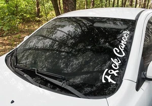 FUCK-CANCER WHITE Ribbon Decal/sticker WINDOW 575x130mm Van Ute 4x4 Car CURSIVE - Picture 1 of 6