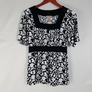 Susan Lawrence Shirt Damen Small Weiß Oberteil Geometrisches Muster Kurzarm Quadratischer Ausschnitt - Bild 1 von 9
