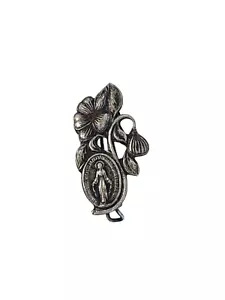 Vintage Sterling Silber Maria mit Blumen Rosenkranz Anstecknadel aus Italien - Bild 1 von 4