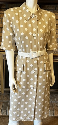 Abito vintage Givenchy marrone chiaro e bianco con cintura a pois taglia 40