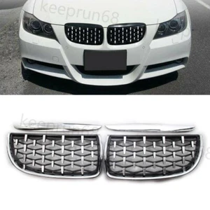 Chrome Diamond Front Grill Kidney Grille For BMW E90 E91 2005-2008 Pre-LCI 325i - Picture 1 of 9