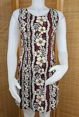 Hawaiian Flavor Tapa Cloth Print Dress Womens S Brown Handmade Sleeveless Floral - Image 1 of 4
