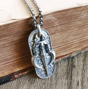 Solid 925 Sterling Silver Tibetan Vajra Amulet Prayer Two Piece Pendant Unique - Picture 1 of 9