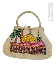 1940s Vintage Beaded Purse Kiss Lock Closure W Mother Of Pearl Accents - Picture 1 of 13