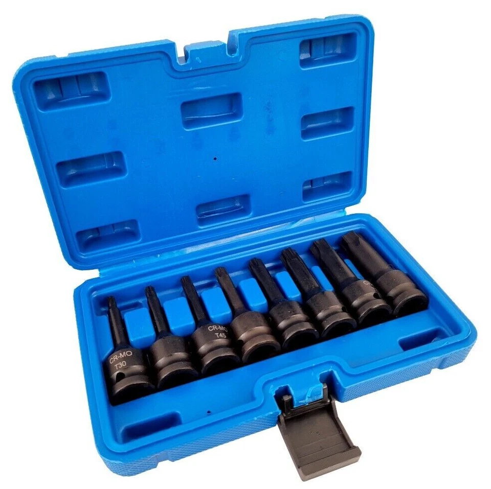 Set chiavi bussole torx attacco 1/2" T30 T80 a impatto lunghe 78mm 07051 - Immagine 1 di 2
