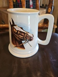 Vintage  Hyalyn USA Pottery Horse Head Equestrian Theme Beer Mugs Steins - Picture 1 of 7