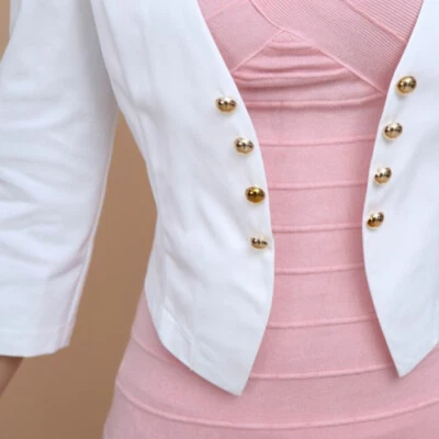 Women Bolero Shrug Cardigan Open Cropped Blazer 3/4 Sleeve Suit Jacket Slim - Image 1 of 4