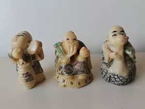Miniature Oriental Figures x3 Resin 5cm Tall Ornaments - Picture 1 of 19