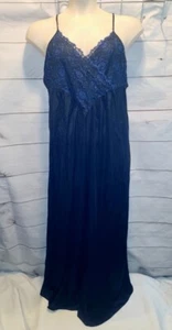 VTG Le Voy's L Nylon Long Gown Blue Lace Nylon Negligee Black 40"B ~Fit like 1x - Picture 1 of 12