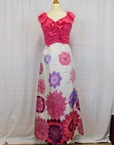Harrods VTG 60's 70's maxi dress hot pink w ruffle bodice size 36 modern 8 party - Picture 1 of 12