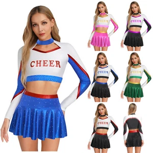 Damen Minirock Elegant Cheerleading Uniform Aushöhlen Crop Top Kantig A-Linie - Bild 1 von 83