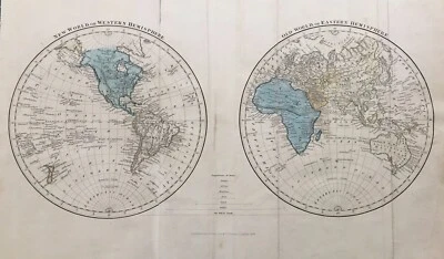 1838 Antique Map; New and Old World or Western and Eastern Hemispheres - Image 1 of 4