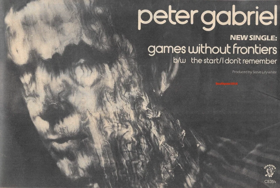 1980 Peter Gabriel Games Without Frontiers Song Release Industry Promo Print Ad - Image 1 of 1