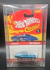 Hot Wheels Classics Serie 1 '67 2004 Camaro Blu Bianco Strisce-Custodia Protettiva - Foto 1 di 2