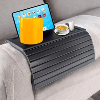 Bamboo Couch Arm Tray Table Clip-On Foldable Sofa Armrest Tray for Black - Image 1 of 4