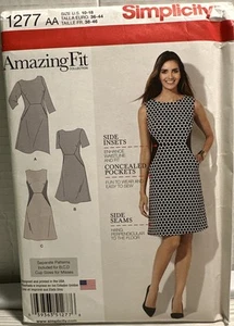 Simplicity Sewing Pattern 1277 Amazing Fit Dress Size 10-18 Pockets UNCUT - Picture 1 of 6
