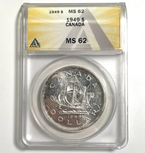 1949 Kanada Silber Dollar 1 $ ANACS MS62 .800 Silber Schiff Canadian Mint getönt - Bild 1 von 7