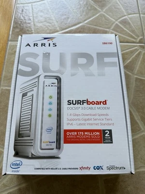 ARRIS SB6190 White Surfboard Cable Modem - Excellent Condition with Box and Cord - Image 1 of 2