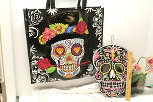 Bolso de Mano Reutilizable Calavera de Azúcar Día de los Muertos y Pared Colgante Calavera de Azúcar - Imagen 1 de 12