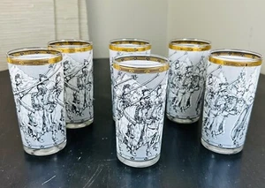 Vintage Cera Glass High Ball Tumblers Set of 6 Durer Knights MCM 22K Gold Trim - - Picture 1 of 11