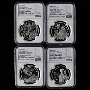 1996 China Silk Road-Dunhuang Paintings 5 Yuan 22g Proof Silver Coin NGC PF69 - Picture 1 of 2