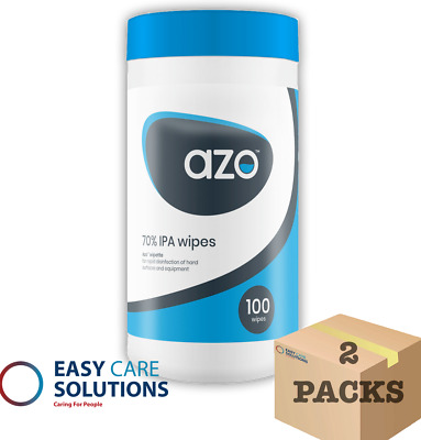  Azo Wipette 70% Alcohol Wipes Disinfectant   - 2 Canisters Of 100 - EXP 07-2022 • 6.99£