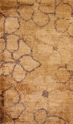 Floral Modern Gold/ Beige Contemporary Area Rug 3x5 Handmade Home Decor Carpet - Image 1 of 4