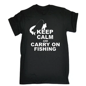Keep Calm And Carry On Fishing T-SHIRT Top Carp Rod Tee Funny birthday gift - Picture 1 of 9